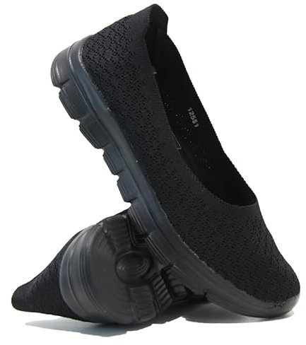 Women's Slip-On Breathable Mesh Shoes - Lightweight Casual Flat Walking Sneakers | Active Ladies Fashion Pumps and Trainers (Blacks, UK Footwear Size System, Adult, Women, Numeric, Medium, 6)