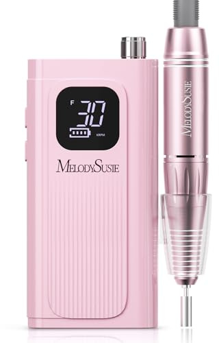 MelodySusie Entry-Level Clip-On Cordless Nail Drill, SC300F 30000RPM Nail File with LCD Display for All Manicure Shaping & Gel Removal, Ideal for Training, Nail Art Practice & Home Use, Pink