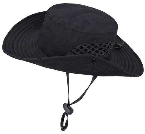 lifwimner Sonnenhutt Herren, Fischerhut Sommerhut Wanderhut Damen mit Breite Krempe Kinnband Wasserdicht Bucket Hat Anglerhut Buschhüte für Outdoor Garten Safari Sommer(Schwarz)