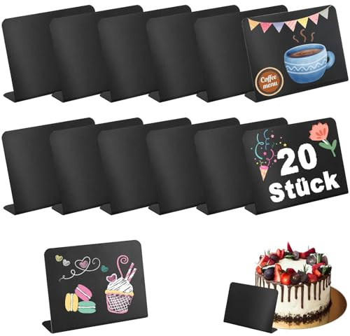 HSYTEK 20 Stück 7.5 x 10cm Mini Kreidetafel, Kleine Tafeln Zum Beschriften, Buffet Zubehör für Bäckerei, Party, Nachrichtenschilder, Tischkarten, Schwarz