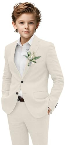 Boys Suit 2 Piece Linen Kids Tuxedo Suits for Boys Slim Fit for Wedding Suits Communion Formal Suit Jacket Pants 2-15 Years