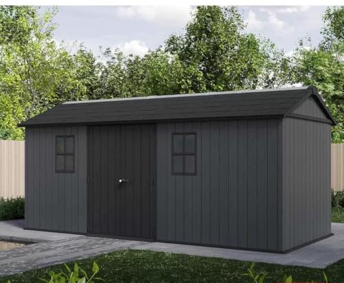 TieDex Ketr Newton Plus Outdoor Garden Storage Shed 17ft 6in x 7ft 5in (5.3m x 2.3m) All-Weather Resin Panels, Steel Reinforced, Side Entry Door, Lockable, Wood Effect, Maintenance-Free TieDex