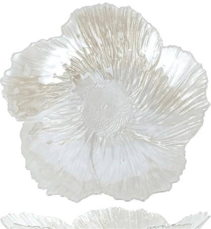 YGLEEULI Coupe à Fruits en Verre Cristal Assiette en Verre en Forme de Fleur, Plateau de Rangement for Bonbons, Plateau à Fruits Blancs, Vaisselle de Cuisine(30CM)
