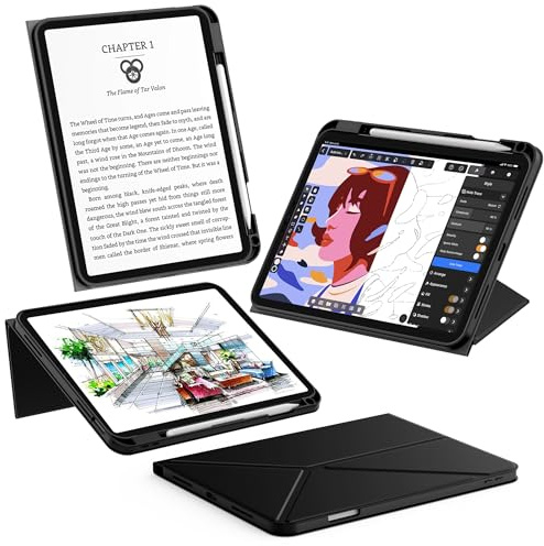 CACOE Hülle für iPad (A16) 11./10. Generation (2025/2022) mit Stifthalter | Faltbare Ständer Cover mit Quer- und Hochformat und Auto Wachen/Schlafen Hülle Case,Schwarz