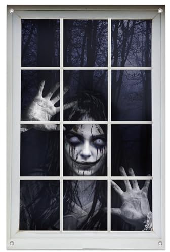 Hxezoc Halloween Fenster Grusel Deko Fensterbilder Geist Haus für Fensterdeko Gartendeko Türdeko Haustür Outdoor Innen Dekoration 78 X 120cm
