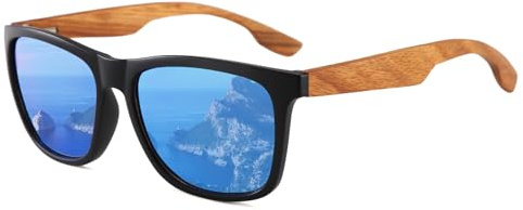 Long Keeper Gafas de Sol Madera Hombre Mujer Ultraligero Clasicas Gafas de Sol Retro Cuadradas Lente Espejo Montura Madera Unisex Gafas Conducir Pesca UV400
