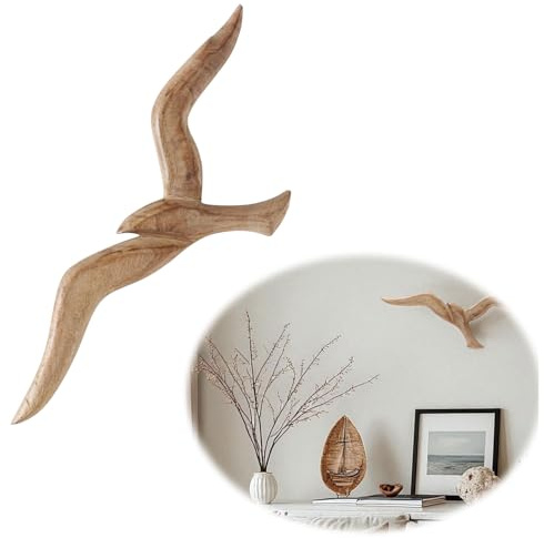 LS-LebenStil Wand-Deko Möwe - Möwe Holz 46cm - Maritim Wand-Objekt - Wandhänger Deko-Figur Wand-Kunst Hänge-Dekoration Vogel Wohnzimmer Schlafzimmer Badezimmer Flur Wohn-Dekoration zum Aufhängen