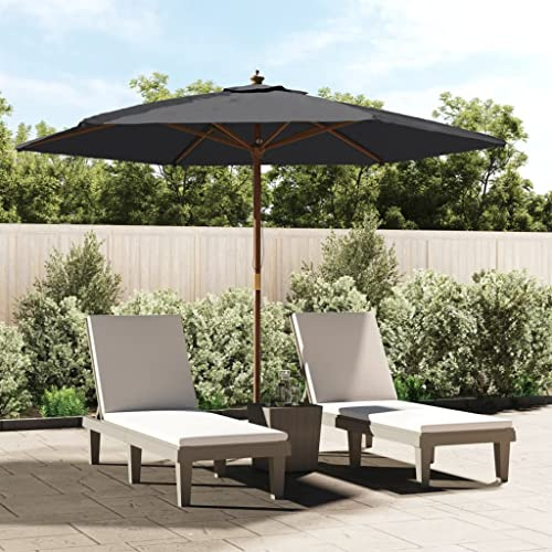 Ombrellone da Giardino con Palo in Legno, Nero 299x240 cm, Tessuto Poliestere UV, 6 Stecche, Ventilazione Integrata, per Piscina Balcone e Spiaggia