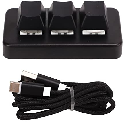 WIHFHGZ Teclado Mecánico Pequeño con 3 Teclas, Cable USB, Programable, Macro Keypad y Luz LED - Programación Fácil, Almacenamiento de Datos, Ideal para Streamers y Programadores