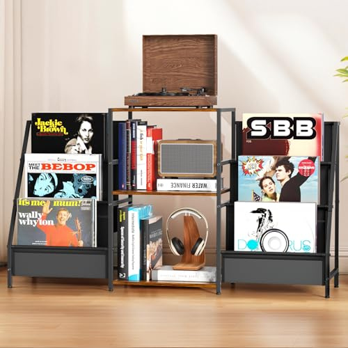 STYPLZ Supporto per giradischi con contenitore per vinili fino a 280 album, supporto per giradischi con ripiano espositivo per dischi, mobiletto per dischi per audio stereo multimediale