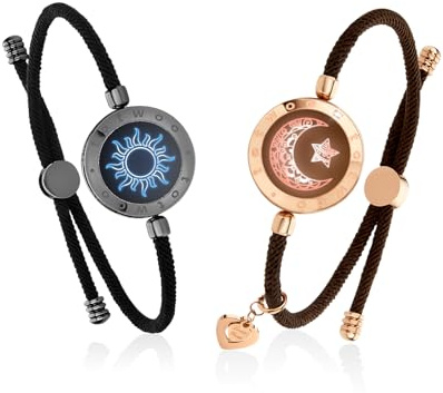TOTWOO Long Distance Touch Bracelets with Vibration Function | Smart Jewellery His and Hers Couples Matching Bracelets Couple Pair One-to-One via Bluetooth Sun & Moon + Mountain & Sea