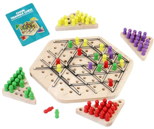 Chain Triangular Chess - Elastic Bands | Family Office Office Chess for 2 to 4 Players | Fun Interactive Triangular Chess with Elastic Bands | Engaging Game for Thes, L