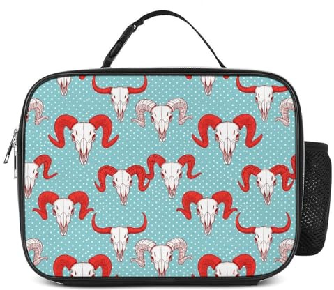 GemGam Skull Red Horns Insulated Lunch Bag for Women Men Leakproof Durable Reusable Cooler Lunch Box Tote for Work Travel