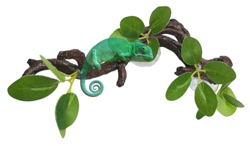 Snake Climbing Branch Suction Tree Branch with Leaves | Snake Enclosure Decor, Chameleon Cage Decoration for Amphibian Gargoyle Geckos Bearded Dragon Crab