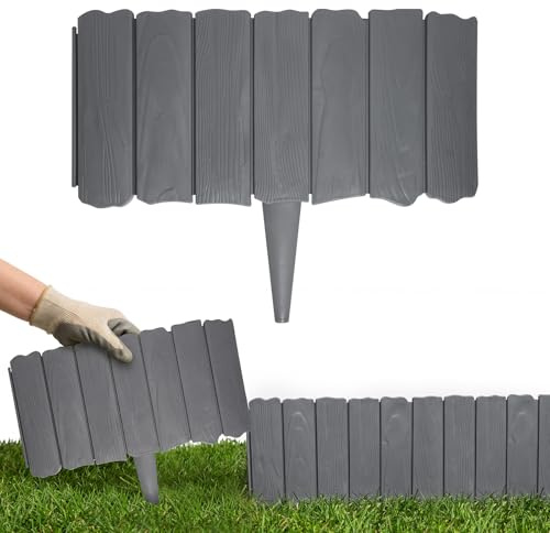 Bordo per Aiuole 4.6 m, effetto legno per delimitare aiuole, bordo in plastica per aiuole, bordo per giardino, staccionata in palizzata per giardino, grigio