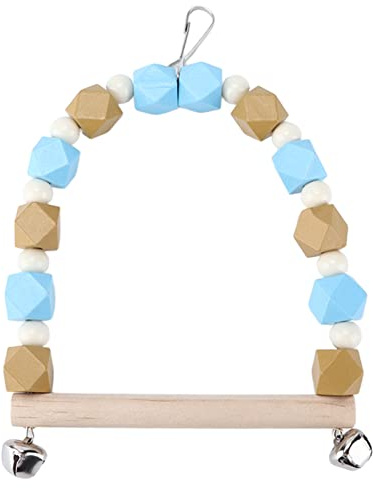 Columpio de Madera para Loro, Bloques de Colores con Campana y Gancho, Pequeño Mediano - Seguro y Natural, Fácil de Instalar, Ideal para Ejercicio y Entretenimiento de Aves