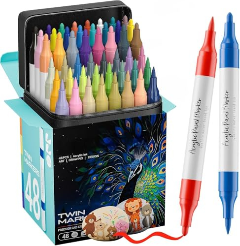 Kitire Acrylstifte 80 Farben, Dual Tip Acrylic Marker, (48)