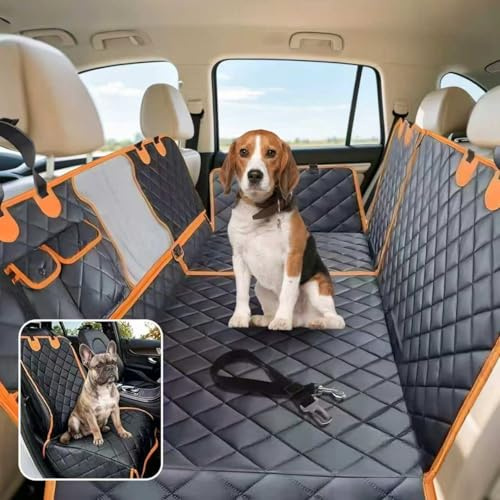 KZARYVEXIS Hundedecke Auto Rückbank mit Sichtfenster & abnehmbarem Teil | Wasserdicht & kratzfest, mit Sicherheitsgurt und Seitenschutz – Hängematte mit Reißverschluss für Auto/SUV/LKW, 149x137 cm