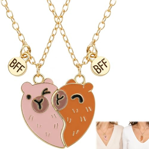 HUILLIGHT 2 Cadenas de la Amistad con Colgante de Capibara, Mejores Amigas, Collar de corazón Entrelazado con Manos a Juego, Joya ocasión única, Accesorio Elegante y versátil