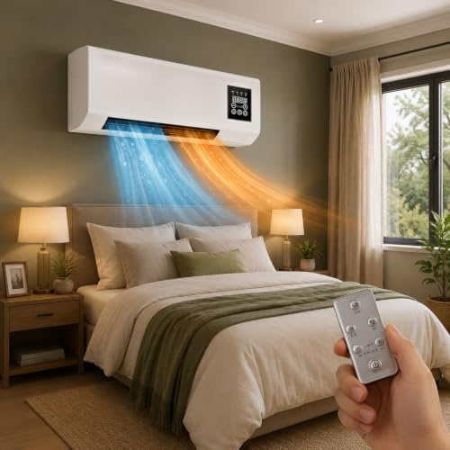 Ventilador y Aire Acondicionado Mini de Pared 2 en 1; Unidad Portátil Pequeña con Sistema de Refrigeración y Calefacción; Combinación de Calefactor sin Conductos, Ideal para Oficinas y Baños(White)