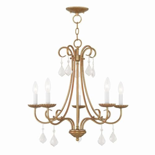 Livex Lighting 40875-48 Transitional Five Light Chandelier from Daphne Collection, Champ, Gld Finish, Antique Gold Leaf