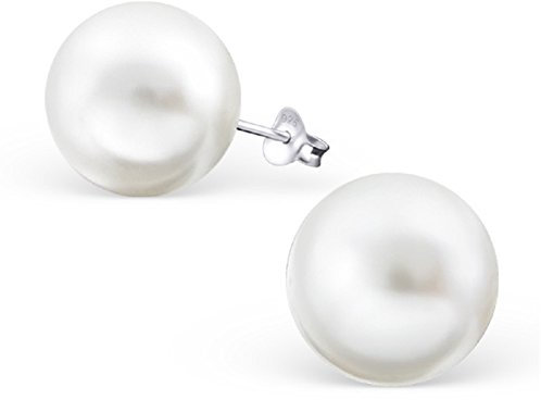 Laimons Damen-Ohrstecker Damenschmuck Kugel Ball 14mm in weiß glanz Sterling Silber 925
