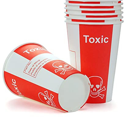 Octopus Pappbecher, Giftbecher Toxic, Papierbecher, Becher für Labore oder Party mit 200ml Füllvolumen und Gift Optik (100x 200ml) | Für Labor, Testreihen und Probenkennzeichnung, lebensmittelgeeignet, auch als Trinkbecher für Partys und Events