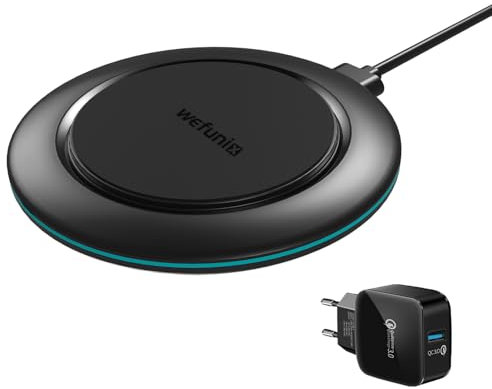 Wefunix 15W Chargeur Induction Rapide, Qi Chargeur sans Fil [Adaptateur QC 3.0 Inclus] Compatible avec iPhone 16 15 14 13 12 11 XS X SE Samsung Galaxy Z Flip S25 S24 S23 S22 S21 S20 Note 20/10 Huawei