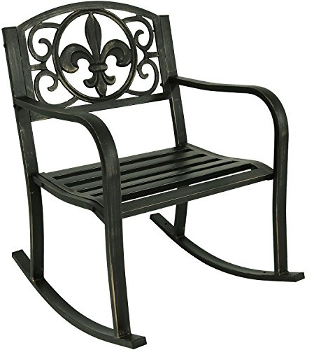 Sunnydaze - Sillón de balancín para Patio, Estructura de Hierro Fundido Resistente con diseño de Flor de lis