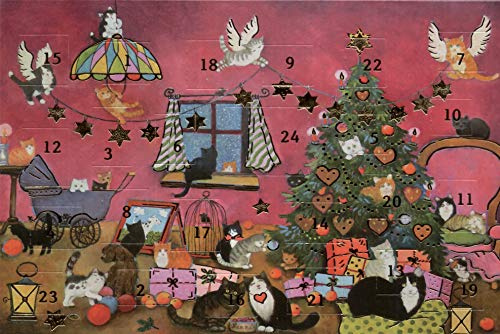 Adventskalenderkarte Katzen Nostalgie Weihnachten Grußkarten Goldprägung Kunstkarte Weihnachtsgruß