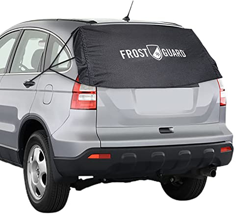 FrostGuard Rear Windshield Cover for Ice and Snow, For SUVs and Trucks - Rear Window Cover to Reduce Scraping, Elastic to Conform to Vehicle's Shape - Secure Hooks for Snug Fit - Black, 59 x 20 Inches