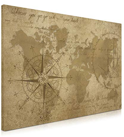 Navaris Magnetic Dry Erase Board - 16 x 24 inches Decorative White Board for Wall with Design, Includes 5 Magnets and Marker - Antique World Map