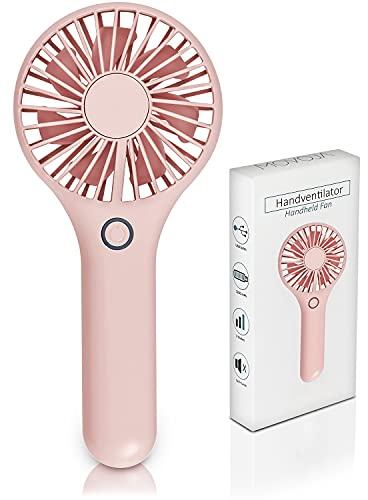 Movoja | Design Handventilator mit bis zu 10 Stunden USB-Akku | 2600 mAh | 3 Windstufen | USB-Ventilator Taschenventilator Mini-Lüfter | Rosa