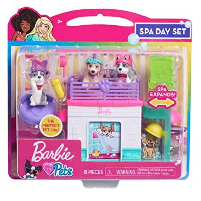 Barbie Pets Spa Day Playset, 8 Piece Connectible Playset with Pet Figures and Accessories, Kids Toys for Ages 3 Up by Just Play