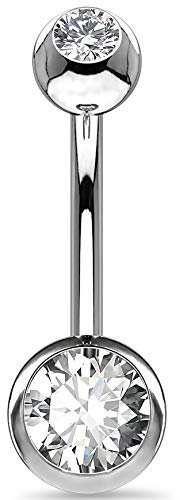 OUFER 14G Bauchnabelpiercing Titan 14 mm Stablänge Piercing Bauchnabel Lang Kurz CZ Kugeln Titanium Belly Button Piercing Navel Bars Silber 1.6mm Nabelring Frau Mann Geschenk Schmuck
