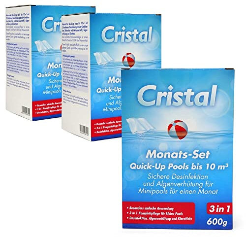 3 in 1 Komplettpflege für kleine Quick-Up Pools bis 10 m³ | Sichere Desinfektion und Algenverhütung für Minipools für einen Monat | Besonders einfache Anwendung | Klareffekt Portionsbeutel (3X 600 g)
