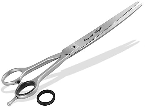 Solinger Fellschere Hundeschere Made in Germany Haarschere gebogen mit einseitiger Mikroverzahnung aus Rostfreiem Edelstahl Hundehaarschere für die Fellpflege bei Hunden, Katzen, Haustieren (8 Zoll)