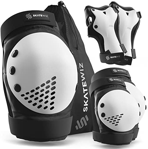 SKATEWIZ Inliner Schoner Erwachsene - Schoner Inliner Erwachsene Knieschoner - Schützer Skate Protektoren - Knie und Ellenbogenschützer Damen & Herren - SMASH Größe L/XL Schwarz Weiß