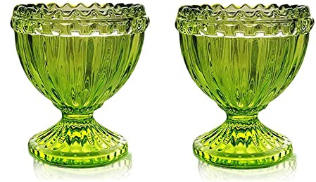 KiaoTime Green Glass Easter Egg Cup for Soft or Hard Boiled Egg Holder - Set of 2 Egg Holders for Breakfast Brunch, Kitchenware, Easter Decoration Egg Cup for Spring Home Party Tableware Decor Favors