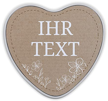 STEMPEL-FABRIK – personalisierbare Herzdose mit Namen oder Wunschtext – Motiv Papierdekor – bedruckte Geschenkdose in Herzform – ideale Keksdose, Metalldose – Geschenkidee zum Geburtstag