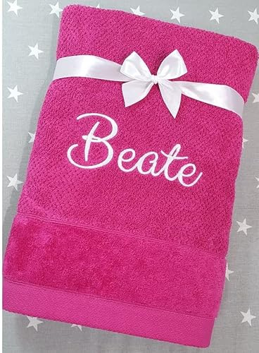 Generisch ★ Handtuch mit Namen Bestickt ★ Duchtuch ★ Geschenk ★ Badetuch ★ 550 g/m2 ★ SUPER QUALITÄT ★ (70 x 140 cm, Pink)
