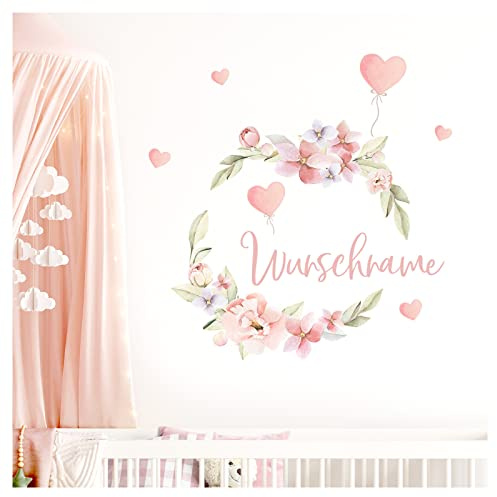 Little Deco Wandsticker Blumenranke mit Name Wandtattoo für Kinderzimmer Babyzimmer Wandaufkleber Wunschname Wanddeko DL861-1