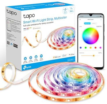 Tapo TP-Link RGBWIC Smart LED Light Strip 16.4Ft, 1000 Lumens, 16M Dimmable Colors, 50 Color Zones, Works w/Apple HomeKit/Alexa/Google Home, Sync-to-Sound, IP44 PU Coating, Trimmable L930-5