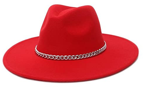 Faringoto Modischer Fedora-Hut mit breiter Krempe für Damen, Herbst, Winter, Herren, Panama, rot, M