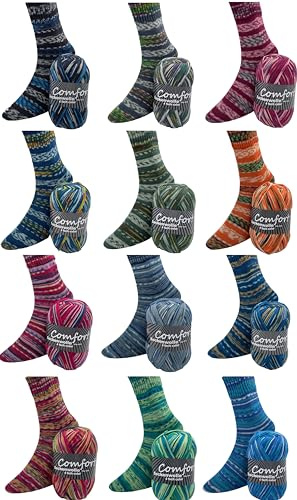 Sockenwolle Strumpfwolle Color 4-fach -12x100gr- Sockengarn Colorfarben- 420m Lauflänge per 100gr-Nadelstärke 2,5-3,0mm - Mix 0506