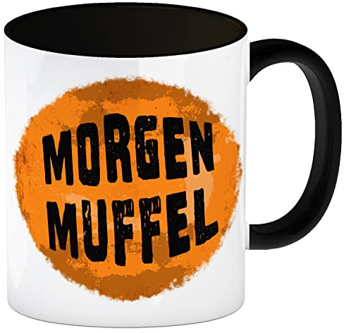 Morgenmuffel Kaffeebecher Henkel und Innenseite Schwarz