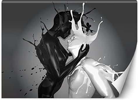 Feeby Papier Peint Intissé Bisous amour 150x105 cm noir et blanc XXL Moderne Décoration Murale Tableaux Muraux Tapisserie Salon Chambre à coucher L'abstraction Paire de personnes