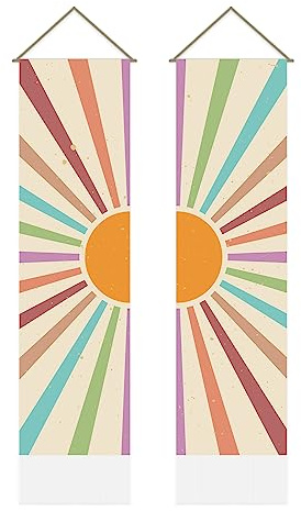 AHANDMAKER 2-teiliger Regenbogen-Sonnenteppich, vertikaler Sonnenuntergang, Sonnenaufgang, Wandbehang, Wandteppich, ästhetische Dekoration für Wohnzimmer und Schlafzimmer (130 x 33 cm)
