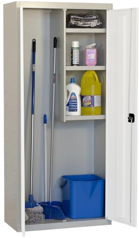 Simon Rack Armario Escobero Metálico 1800x800x400 mm - Simonlocker | 2 Puertas, 3 Estantes, Incluye 2 Llaves, Gris/Blanco, Pintura anticorrosión