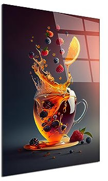 DECLINA, Tableau cuisine Thé fruité, impression sur verre acrylique, décoration murale moderne, cadre design coloré pour cuisine, salon ou espace repas contemporain